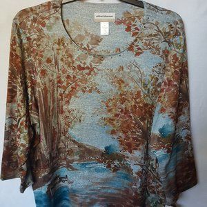 Alfred Dunner Ltwgt Sweater Brn/Blue Sz 3X NWT